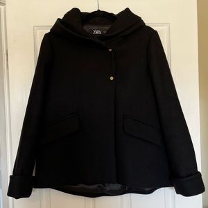 zara black wool hooded jacket